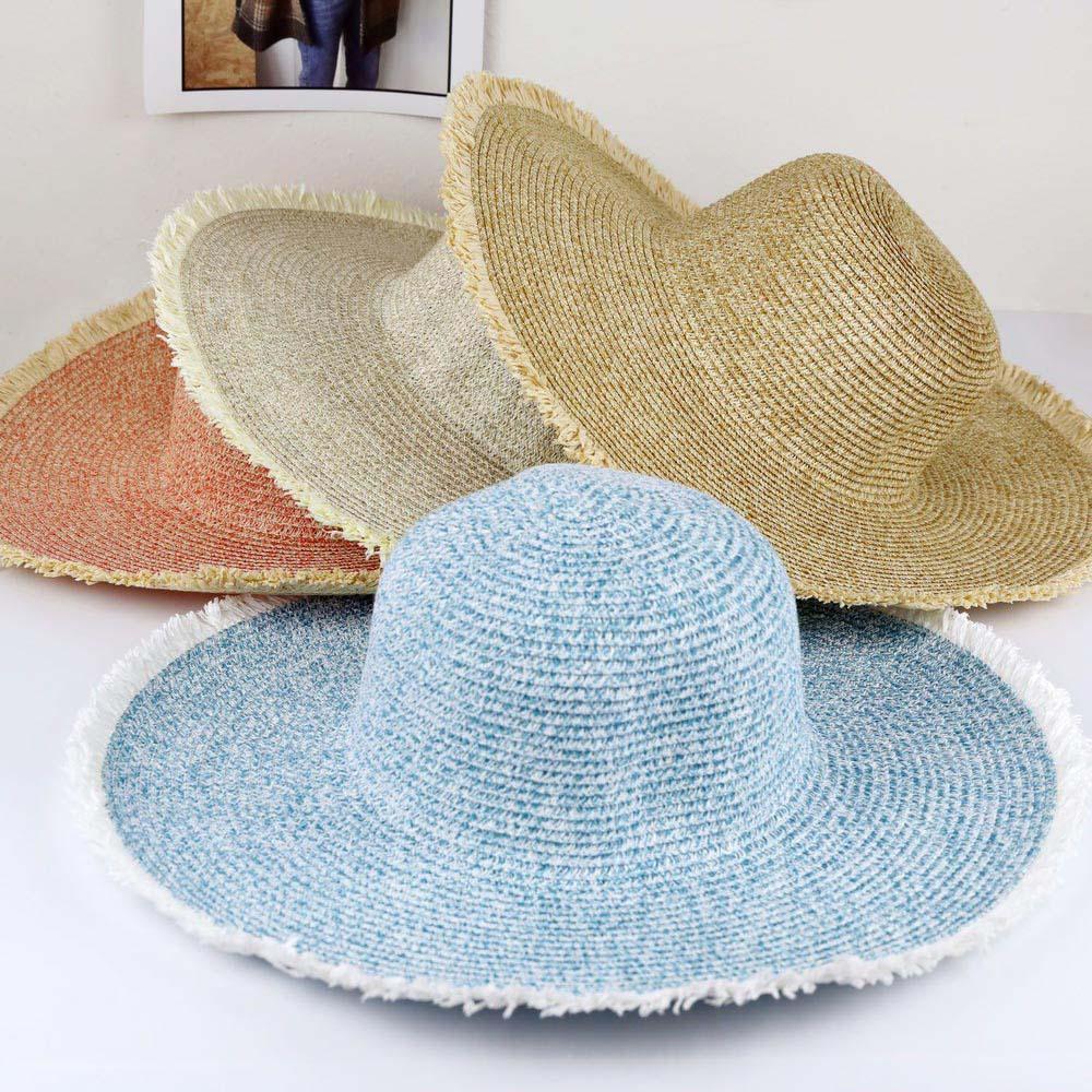 Frayed Two Tone Mixed Color Straw Floppy Hat - Jewelry Store by Erik Rayo