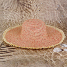 Load image into Gallery viewer, Frayed Two Tone Mixed Color Straw Floppy Hat
