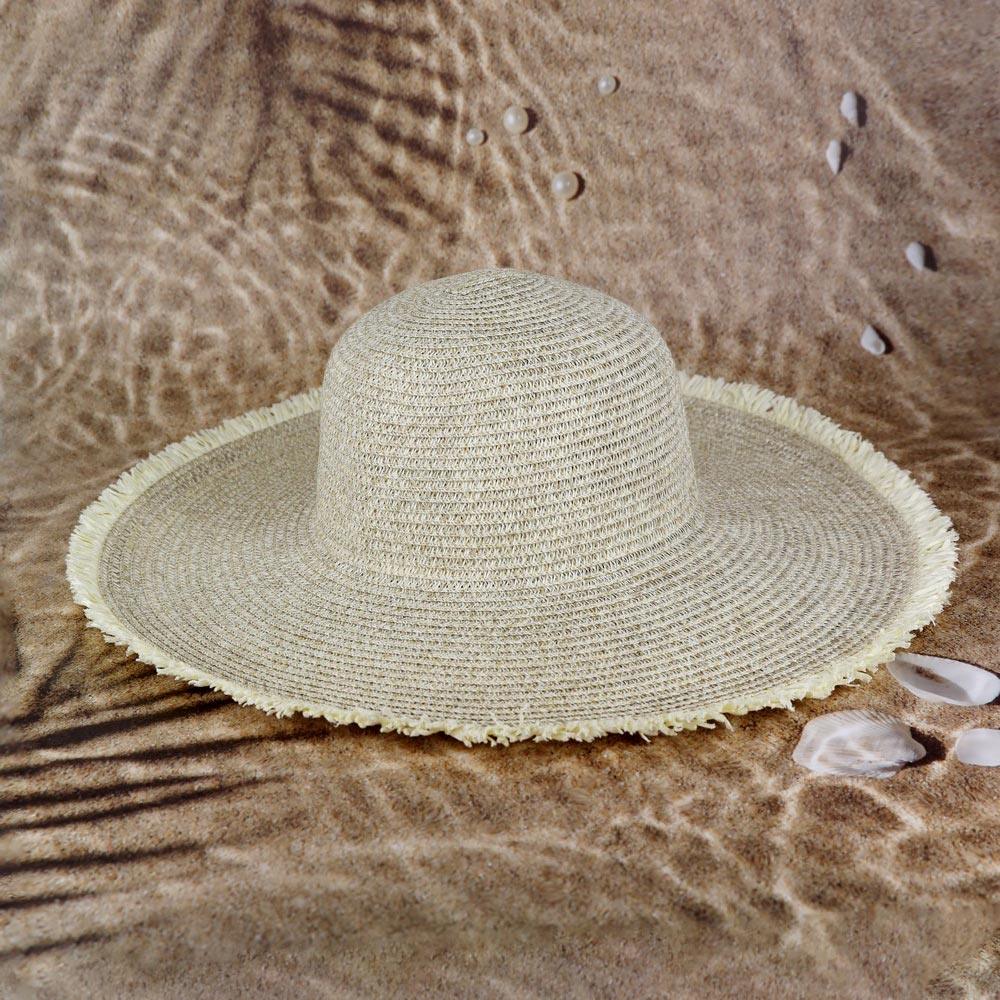 Frayed Two Tone Mixed Color Straw Floppy Hat