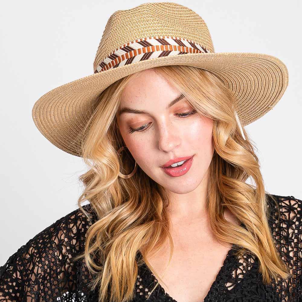 Aztec Pattern Band Straw Hat