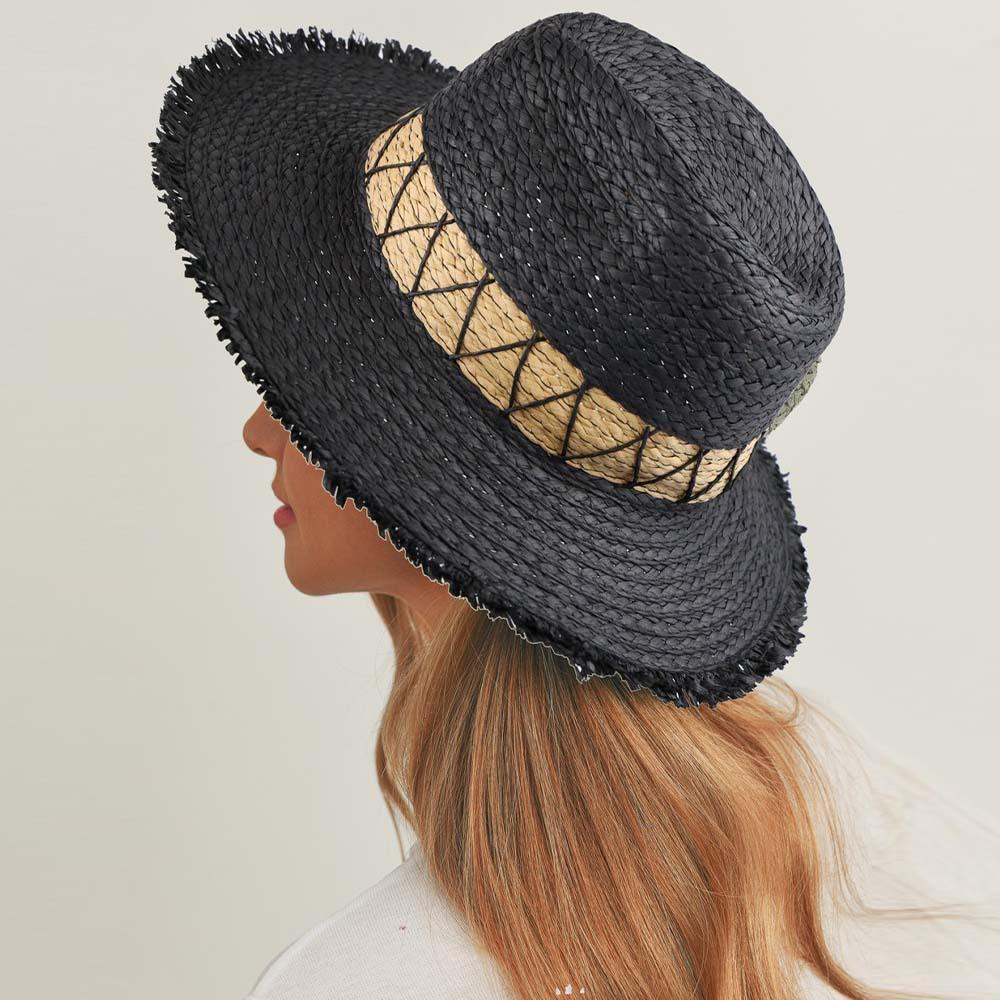 Chevron Band Frayed Two Tone Straw Sun Hat - Jewelry Store by Erik Rayo