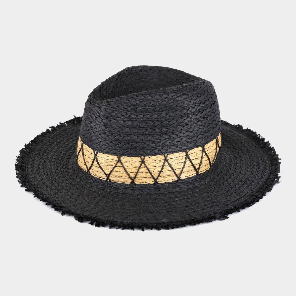 Chevron Band Frayed Two Tone Straw Sun Hat - Jewelry Store by Erik Rayo