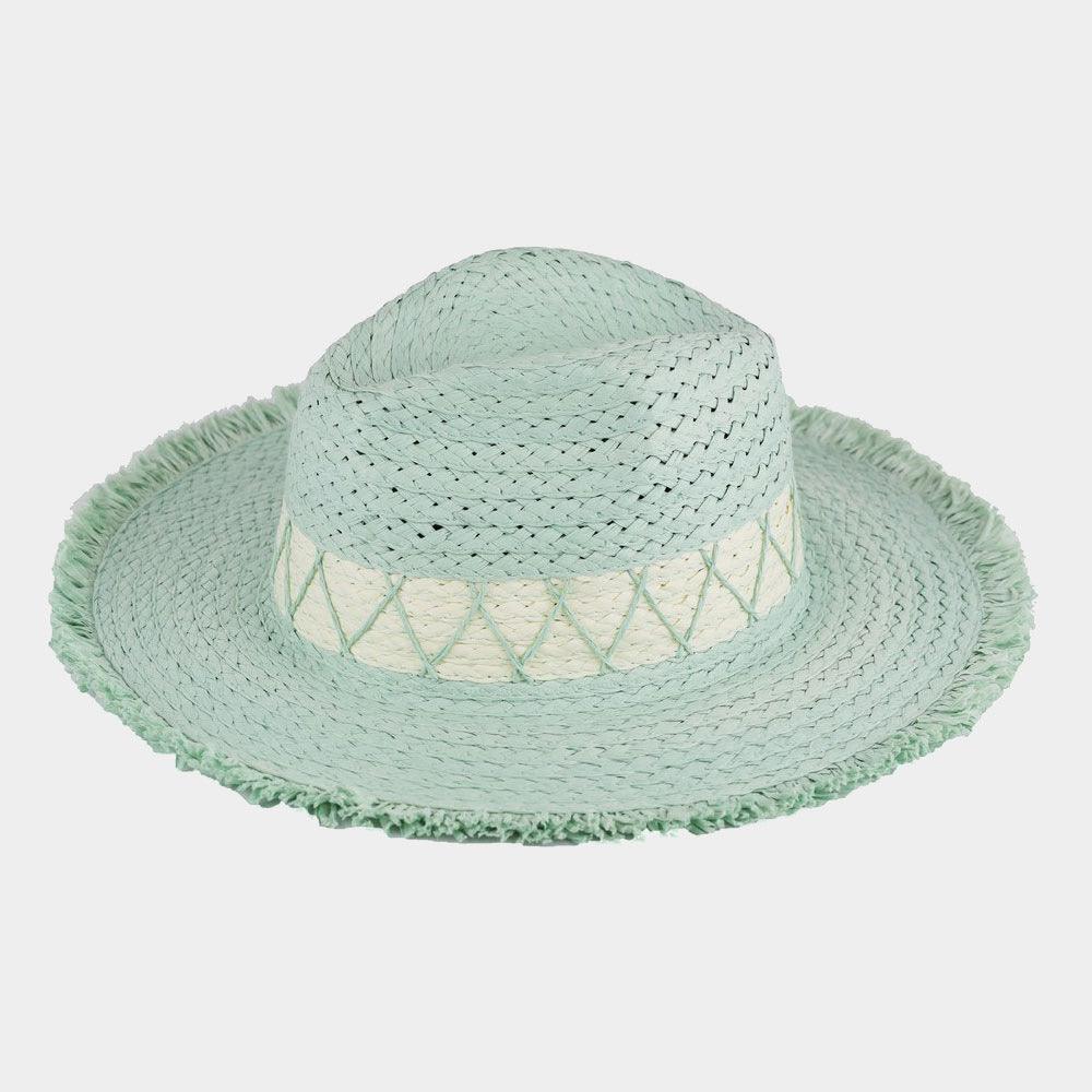 Chevron Band Frayed Two Tone Straw Sun Hat - Jewelry Store by Erik Rayo