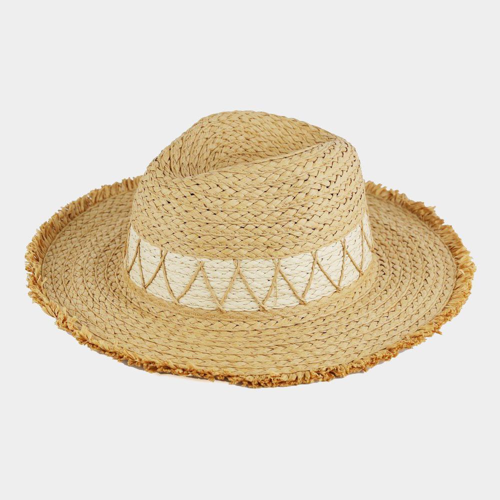 Chevron Band Frayed Two Tone Straw Sun Hat - Jewelry Store by Erik Rayo
