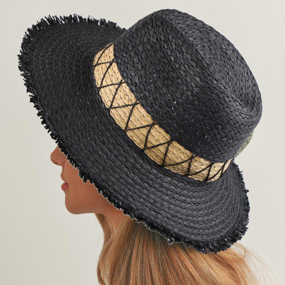 Chevron Band Frayed Two Tone Straw Sun Hat - Jewelry Store by Erik Rayo