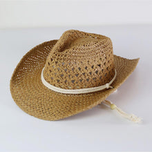 Load image into Gallery viewer, Straw Cowboy Cowgirl Handmade Hat With Chin Strap
