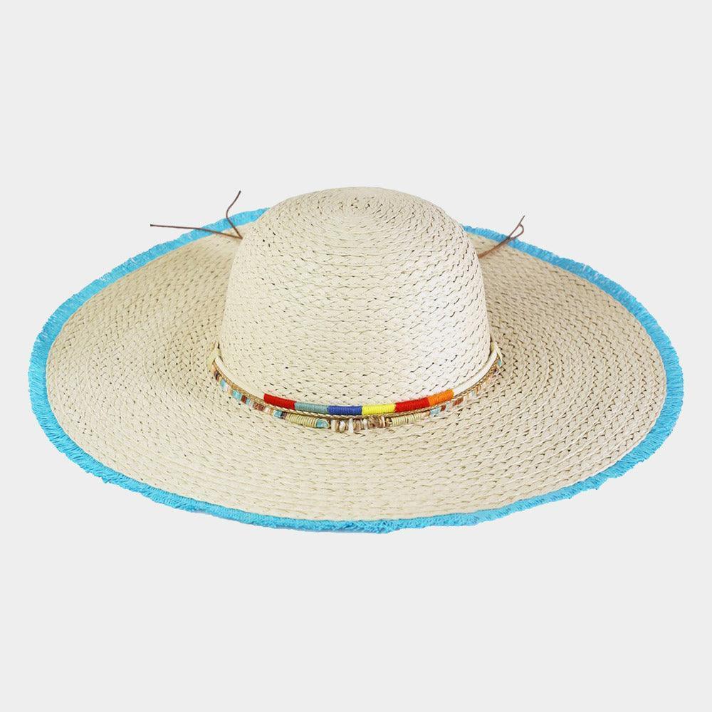 Colored Frayed Floppy Straw Hat With Multi Bands - Jewelry Store by Erik Rayo