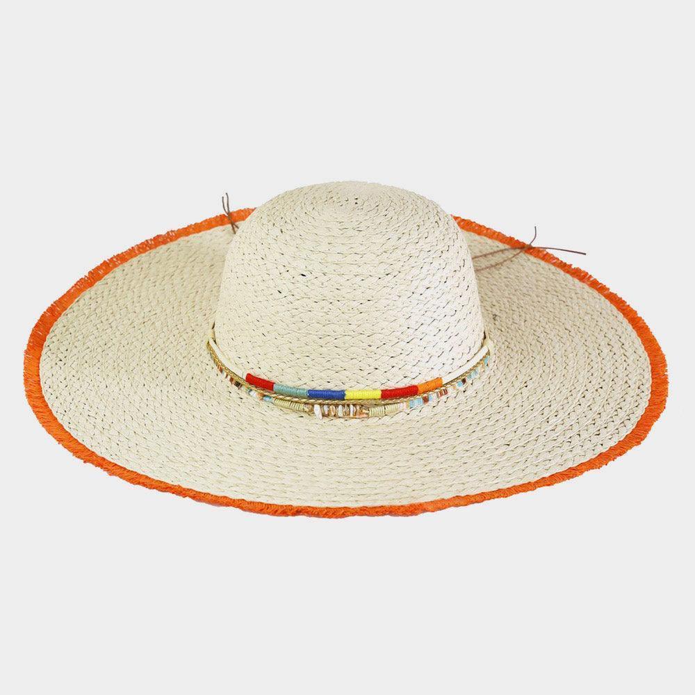 Colored Frayed Floppy Straw Hat With Multi Bands - Jewelry Store by Erik Rayo