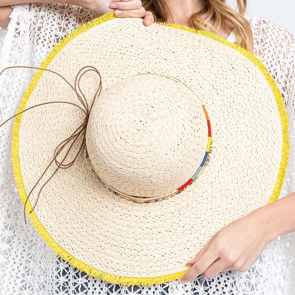 Colored Frayed Floppy Straw Hat With Multi Bands - Jewelry Store by Erik Rayo