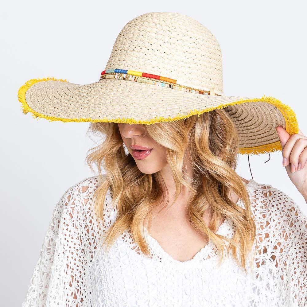 Colored Frayed Floppy Straw Hat With Multi Bands - Jewelry Store by Erik Rayo