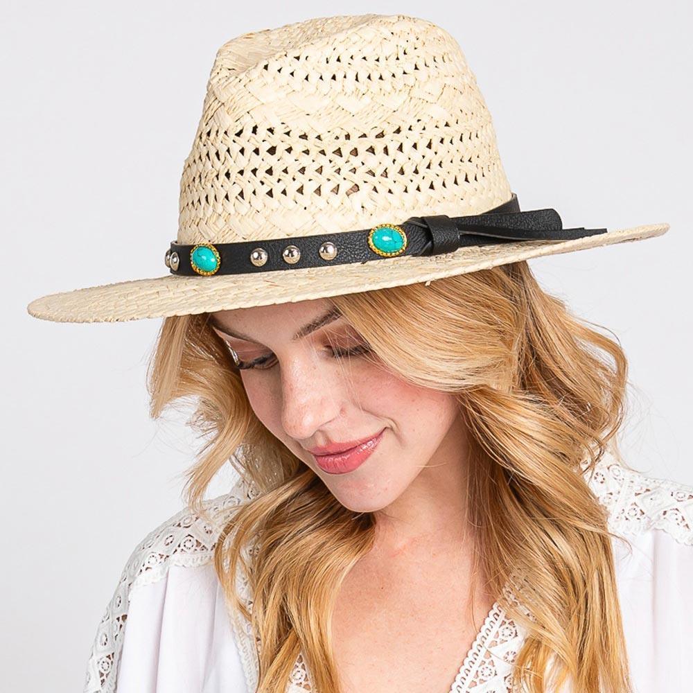 Straw Handmade Sun Hat With Beaded Band - Jewelry Store by Erik Rayo