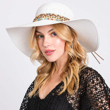 Load image into Gallery viewer, Floppy Straw Hat With Boho and Sealife Band
