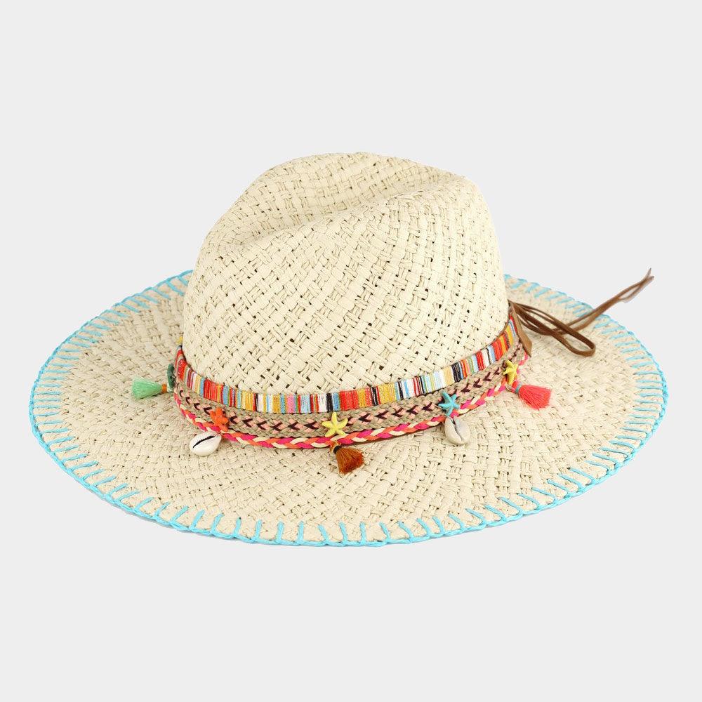 Stitch Edged Straw Handmade Sun Hat With Boho