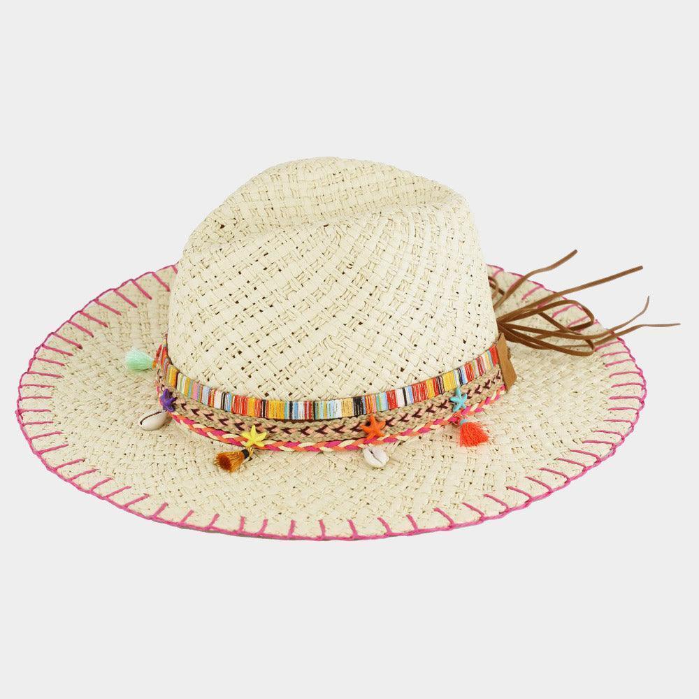 Stitch Edged Straw Handmade Sun Hat With Boho - Jewelry Store by Erik Rayo