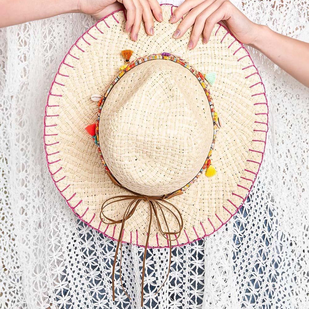 Stitch Edged Straw Handmade Sun Hat With Boho - Jewelry Store by Erik Rayo