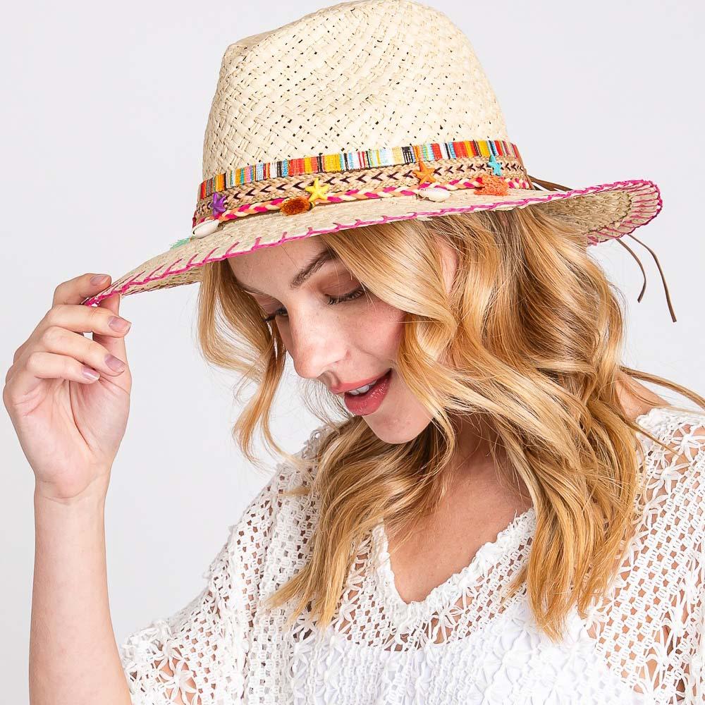 Stitch Edged Straw Handmade Sun Hat With Boho