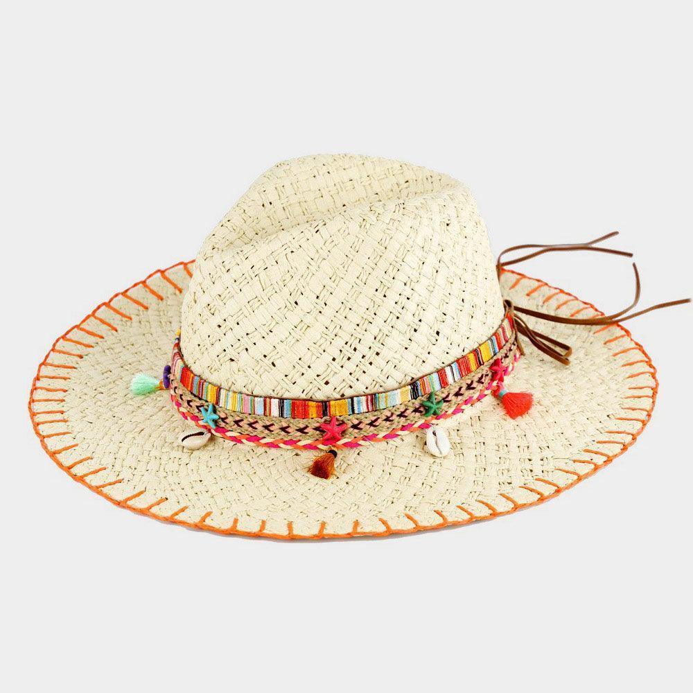 Stitch Edged Straw Handmade Sun Hat With Boho - Jewelry Store by Erik Rayo