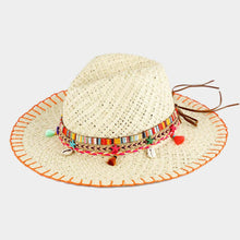 Load image into Gallery viewer, Stitch Edged Straw Handmade Sun Hat With Boho
