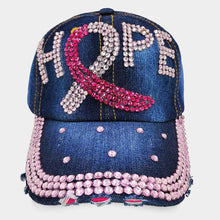 Load image into Gallery viewer, Hope Message Bling Pink Ribbon Baseball Cap

