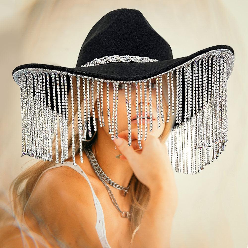 Rhinestone Fringe Party Panama Cowboy Hat - Jewelry Store by Erik Rayo