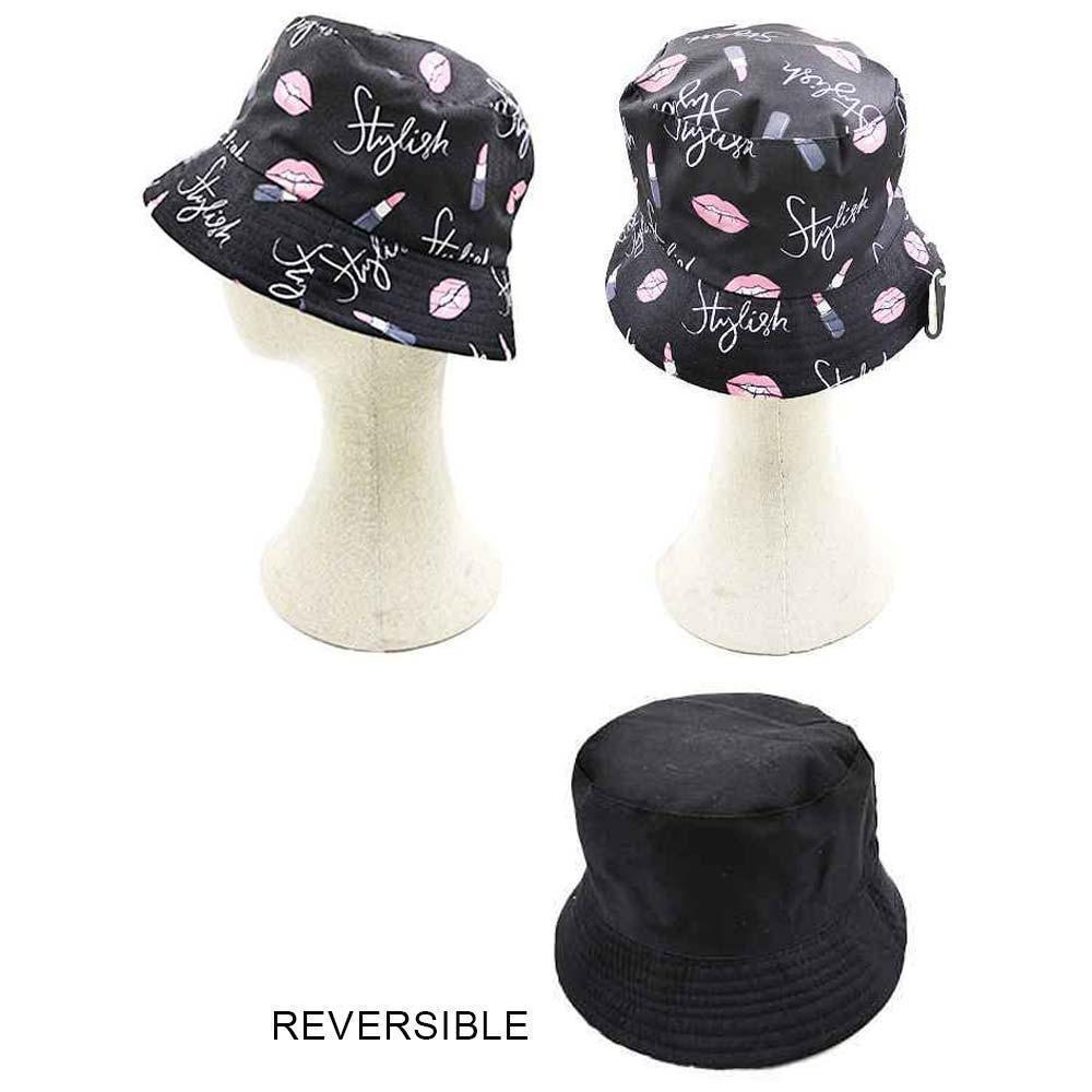 Stylish Message Lips Lipstick Patterned Reversible Bucket Hat - Jewelry Store by Erik Rayo