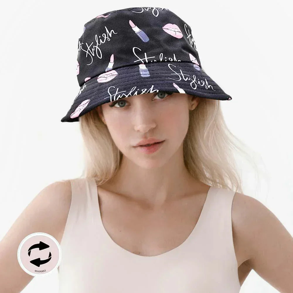 Stylish Message Lips Lipstick Patterned Reversible Bucket Hat - Jewelry Store by Erik Rayo