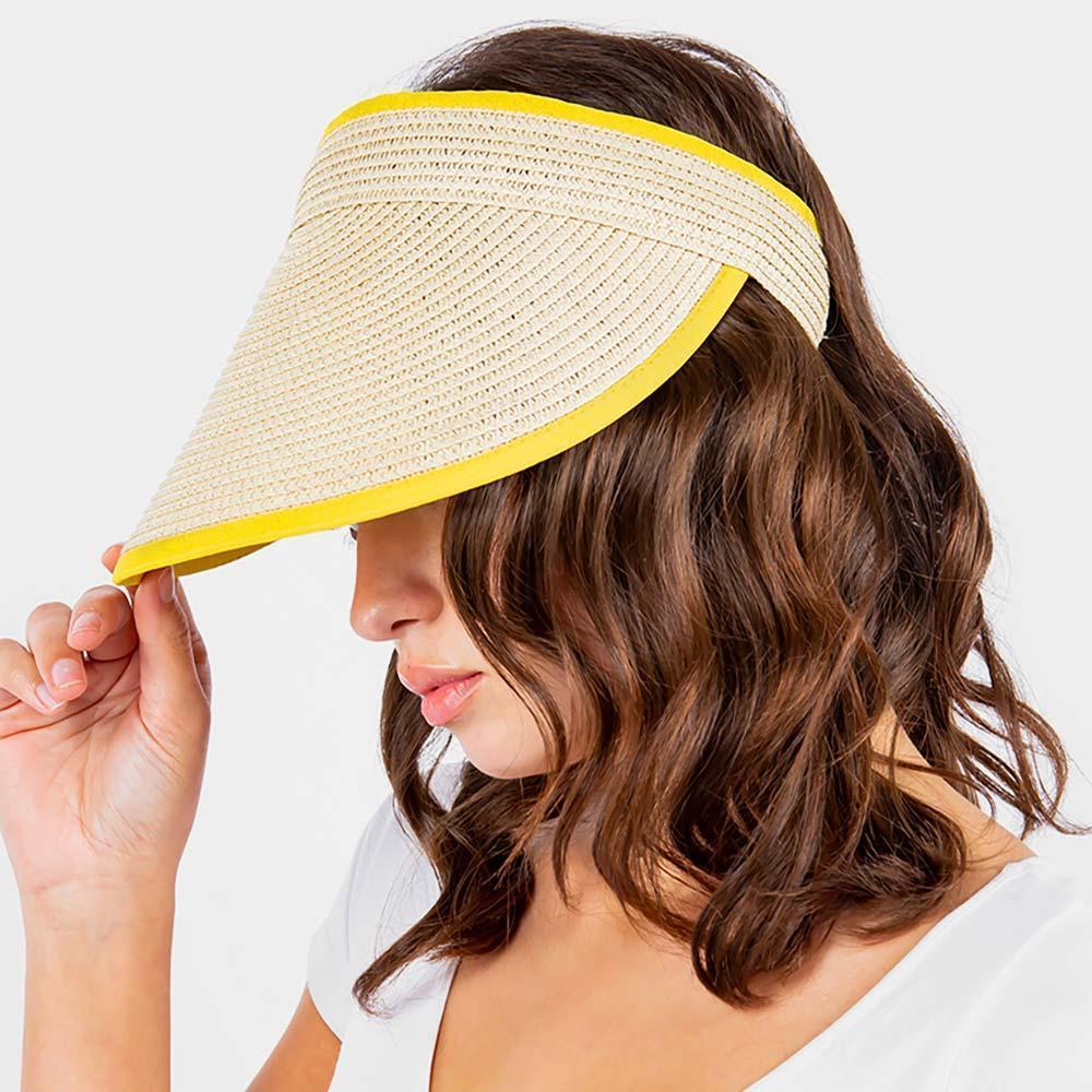 Solid Trimmed Straw Visor Sun Hat - Jewelry Store by Erik Rayo