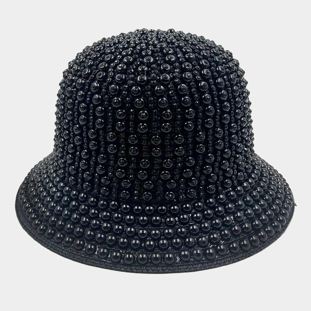 Pearl Rhinestone Embellished Straw Bucket Hat - Jewelry Store by Erik Rayo