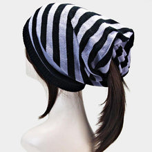 Load image into Gallery viewer, Striped Acrylic Open End Beanie
