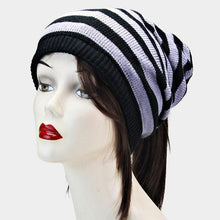 Load image into Gallery viewer, Striped Acrylic Open End Beanie
