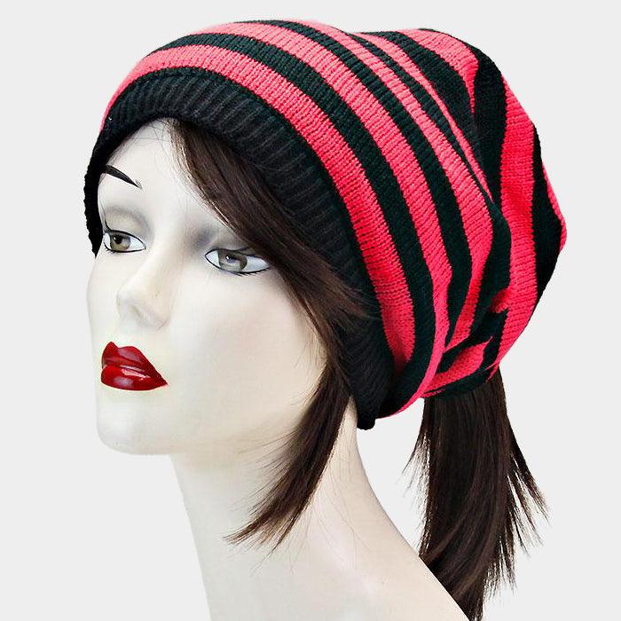 Striped Acrylic Open End Beanie