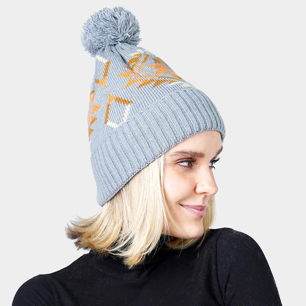 Pom Pom Western Pattern Beanie Hat - Jewelry Store by Erik Rayo