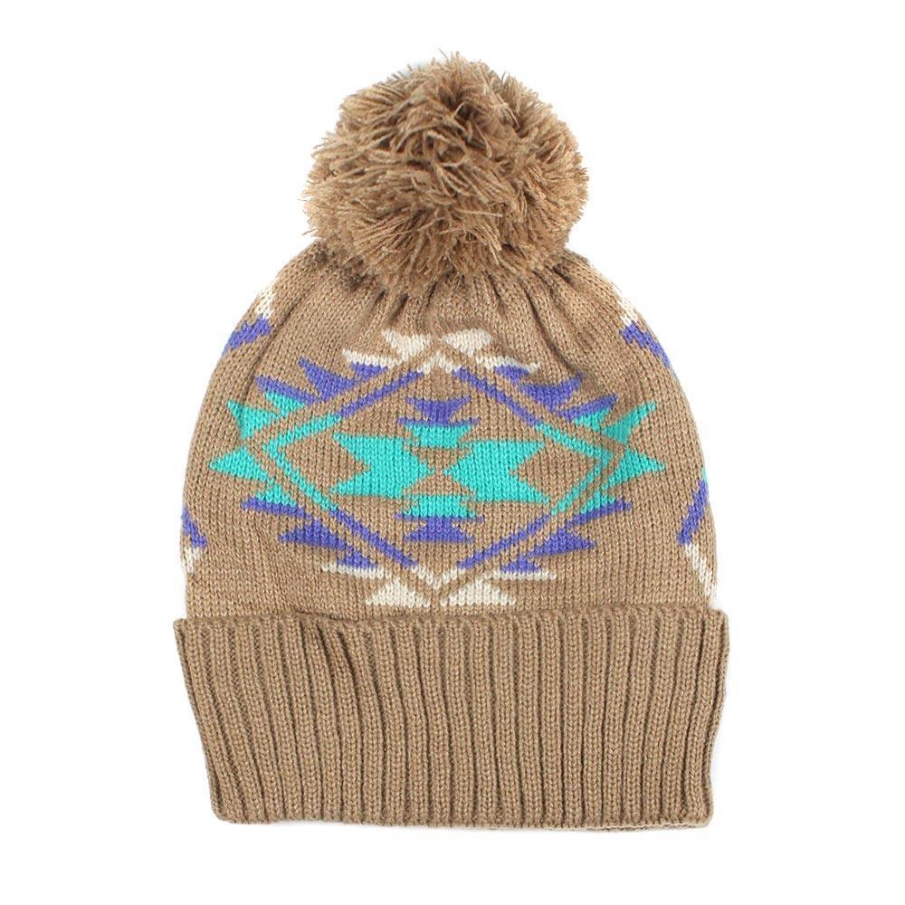 Pom Pom Western Pattern Beanie Hat - Jewelry Store by Erik Rayo