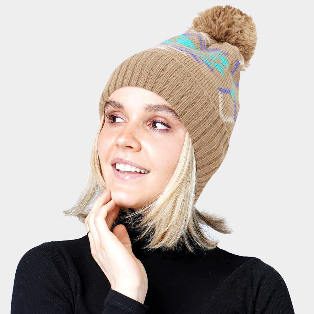 Pom Pom Western Pattern Beanie Hat - Jewelry Store by Erik Rayo