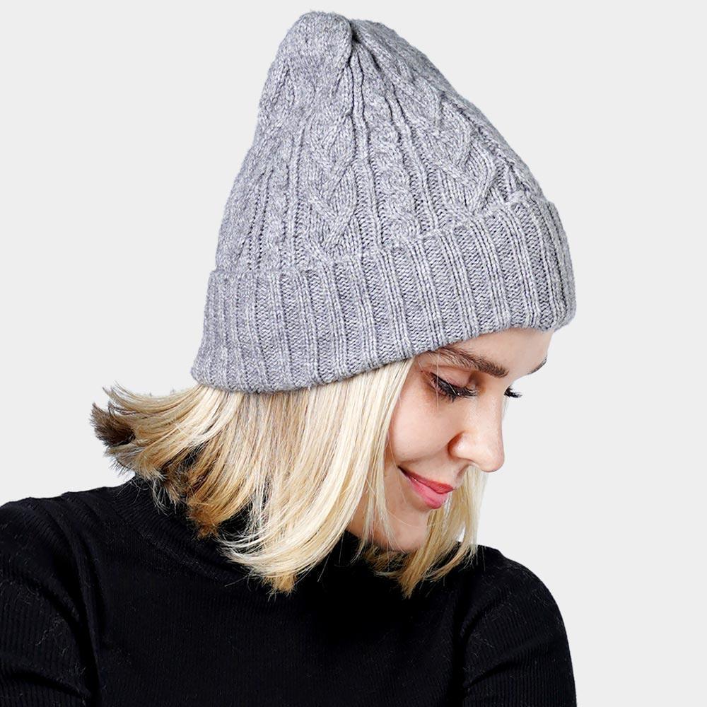 Gray Cable Knit Cuff Beanie Hat - Jewelry Store by Erik Rayo