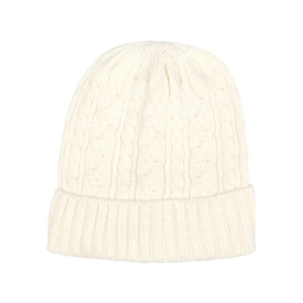 Cream Cable Knit Cuff Beanie Hat - Jewelry Store by Erik Rayo