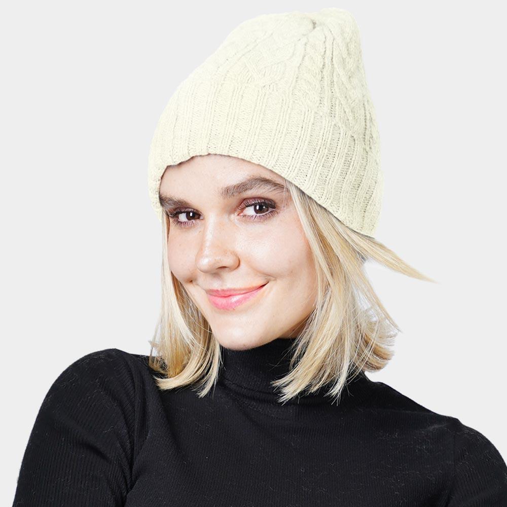 Cream Cable Knit Cuff Beanie Hat - Jewelry Store by Erik Rayo
