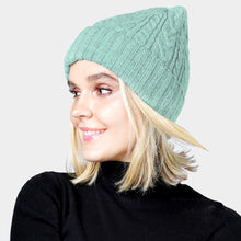 Load image into Gallery viewer, Pistachio Cable Knit Cuff Beanie Hat
