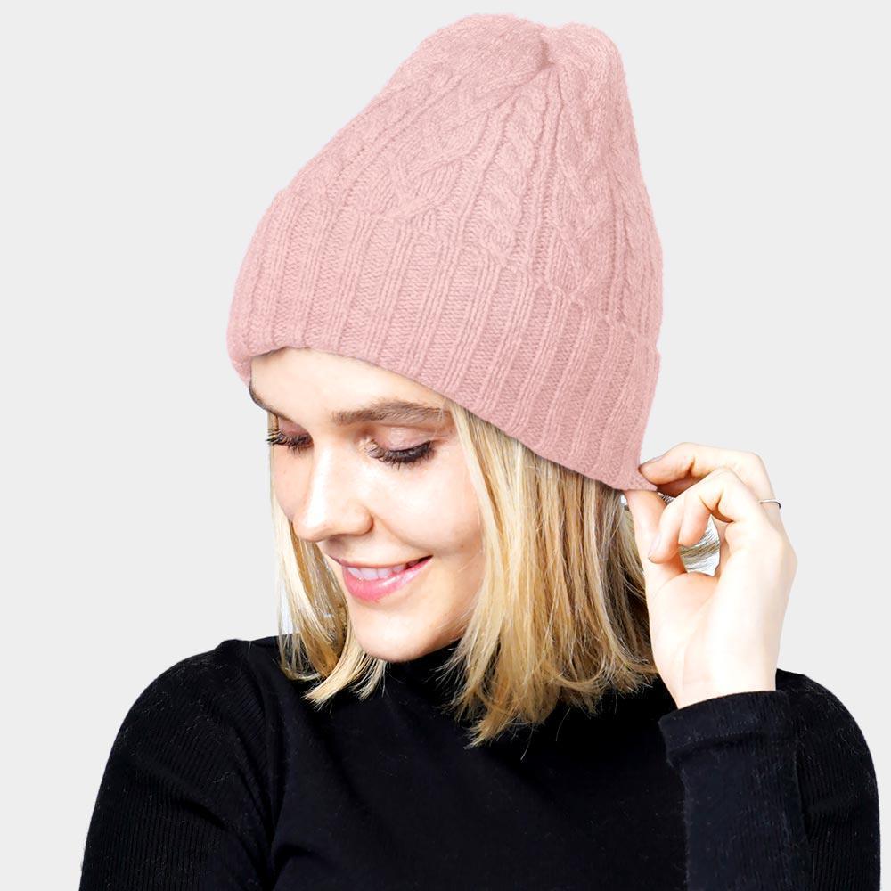 Pink Cable Knit Cuff Beanie Hat - Jewelry Store by Erik Rayo