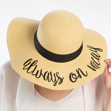 Load image into Gallery viewer, Always on Vacay Embroidery Straw Floppy Sun Hat
