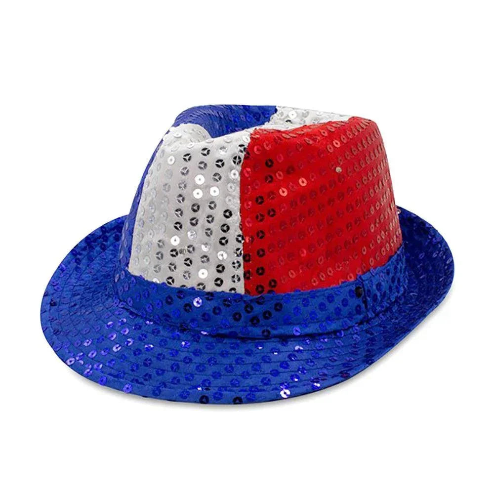LED Light Up American USA Flag Sequin Fedora Hat - Jewelry Store by Erik Rayo