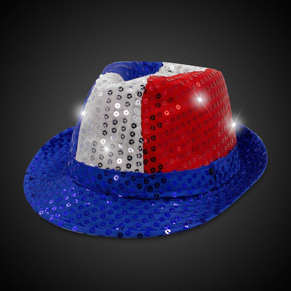 LED Light Up American USA Flag Sequin Fedora Hat - Jewelry Store by Erik Rayo