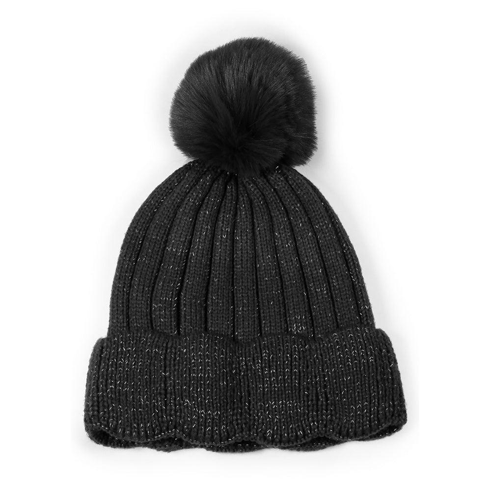Lurex Ribbed Knit Pom Pom Beanie Hat - Jewelry Store by Erik Rayo