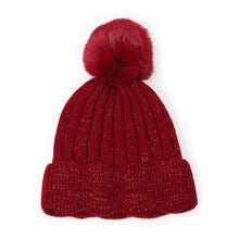 Load image into Gallery viewer, Lurex Ribbed Knit Pom Pom Beanie Hat
