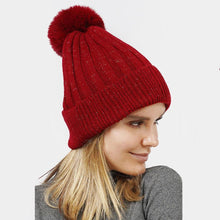 Load image into Gallery viewer, Lurex Ribbed Knit Pom Pom Beanie Hat
