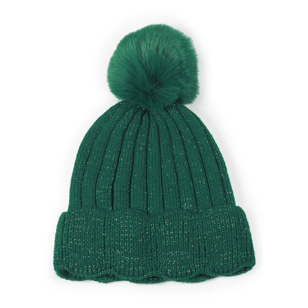 Lurex Ribbed Knit Pom Pom Beanie Hat - Jewelry Store by Erik Rayo