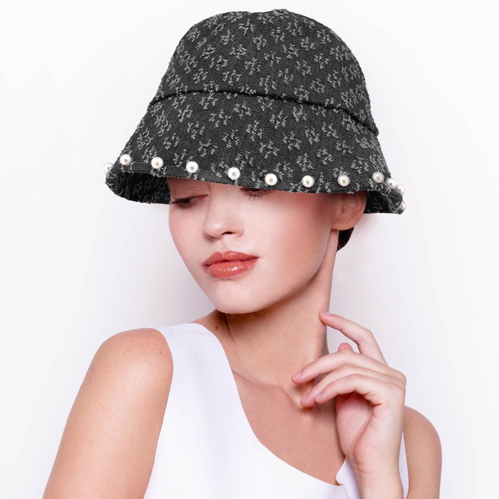 Pearl Embellished Patterned Bucket Hat - Jewelry Store by Erik Rayo