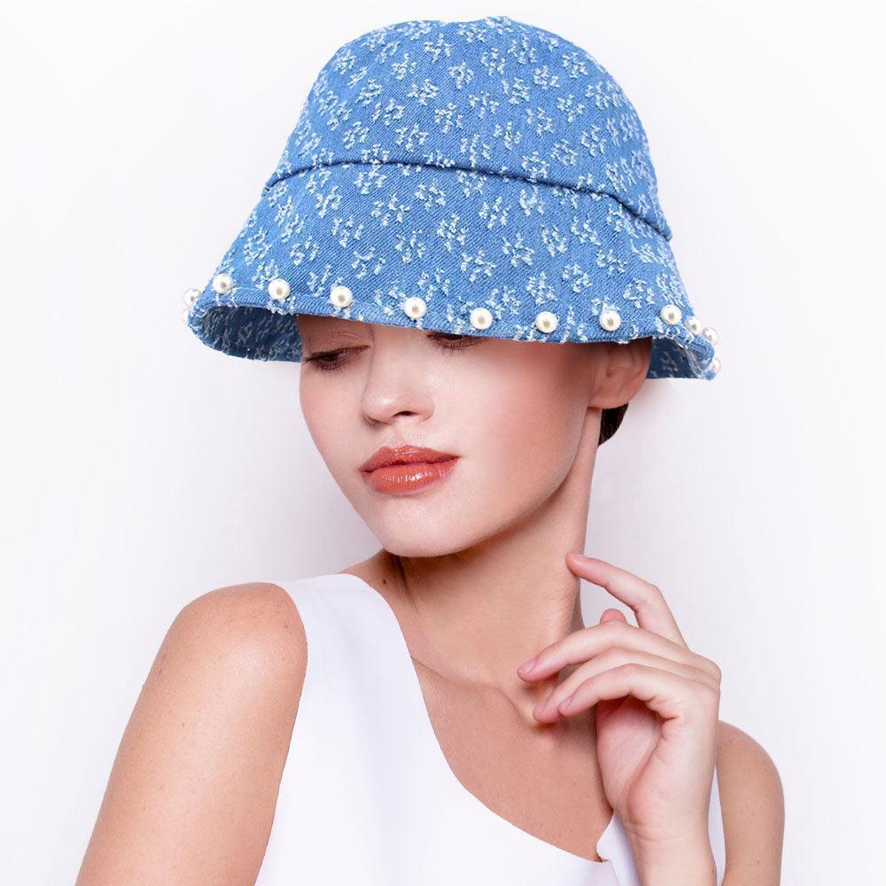 Pearl Embellished Patterned Bucket Hat - Jewelry Store by Erik Rayo