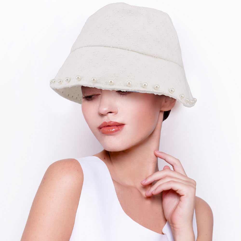 Pearl Embellished Patterned Bucket Hat - Jewelry Store by Erik Rayo