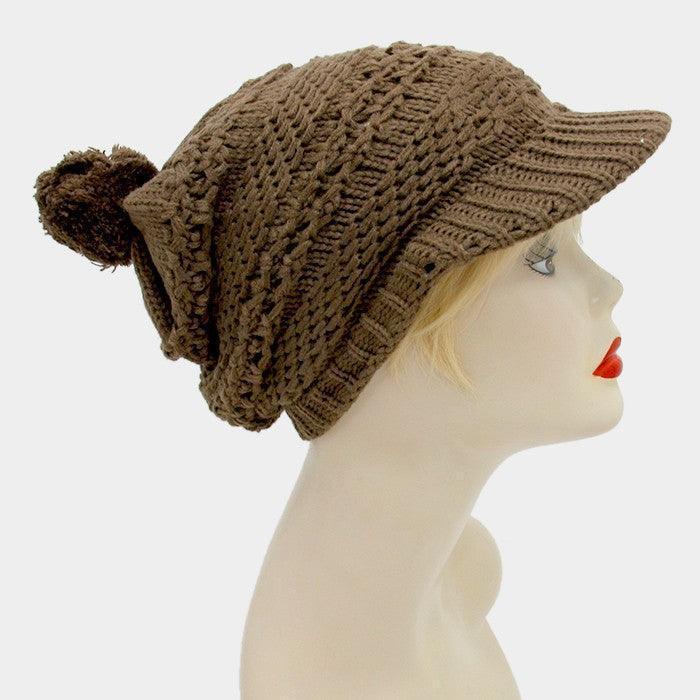 Knit visor hat with pom pom - Jewelry Store by Erik Rayo